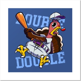 Double Play! | Funny Cartoon Turkey Gobble Baseball Player Posters and Art